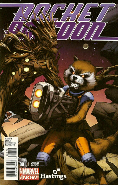 Cover for Rocket Raccoon (Marvel, 2014 series) #1 [Hastings Exclusive Guardians of the Galaxy Inter-Connecting Variant by Dale Keown]