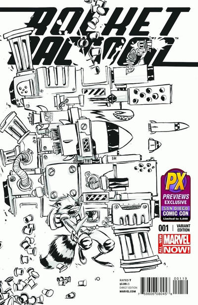 Cover for Rocket Raccoon (Marvel, 2014 series) #1 [2014 SDCC PX Exclusive Black & White Variant by Skottie Young]