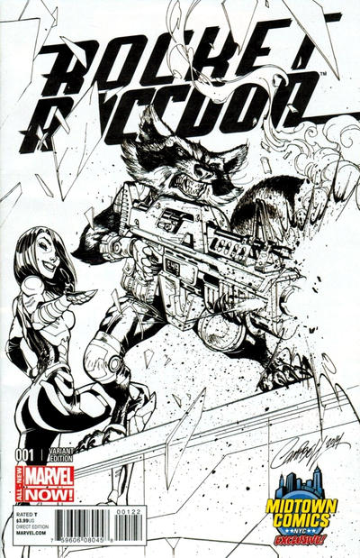 Cover for Rocket Raccoon (Marvel, 2014 series) #1 [Midtown Comics Exclusive Black & White Variant by J. Scott Campbell]