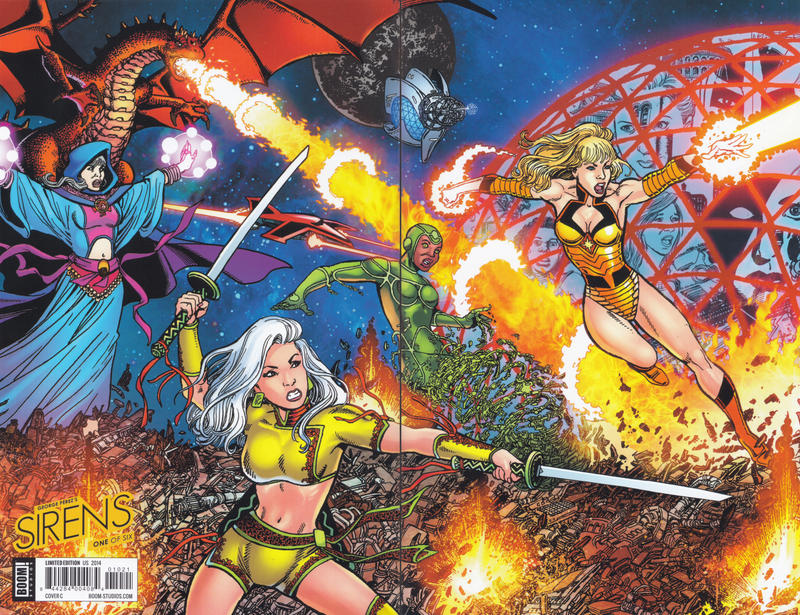 Cover for George Pérez's Sirens (Boom! Studios, 2014 series) #1 [Cover C - Wraparound Inter-Connecting Cover by George Perez]