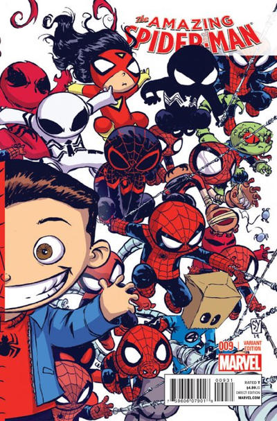 Cover for The Amazing Spider-Man (Marvel, 2014 series) #9 [Variant Edition - Skottie Young Connecting Cover]