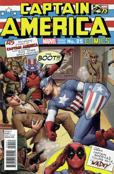 Cover for Captain America (Marvel, 2013 series) #25 [Deadpool 75th Anniversary Photobomb Variant by John Tyler Christopher]