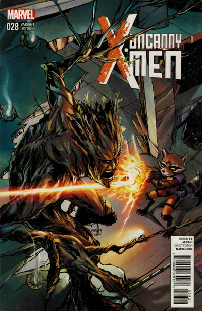 Cover for Uncanny X-Men (Marvel, 2013 series) #28 [Ariela Kristantina 'Rocket Raccoon and Groot']
