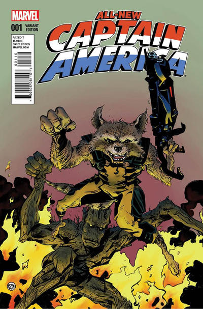 Cover for All-New Captain America (Marvel, 2015 series) #1 [Rocket Raccoon and Groot Variant by Paul Pope]