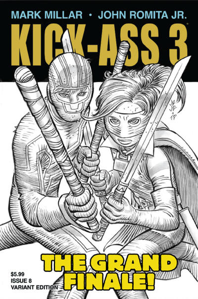 Cover for Kick-Ass 3 (Marvel, 2013 series) #8 [John Romita Jr. Black & White Variant]