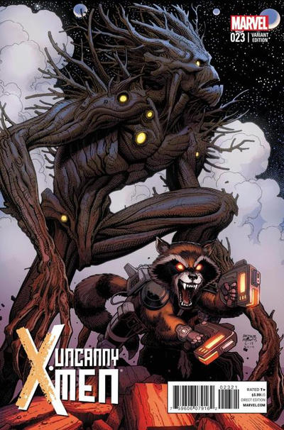 Cover for Uncanny X-Men (Marvel, 2013 series) #23 [Arthur Adams 'Rocket Raccoon and Groot']